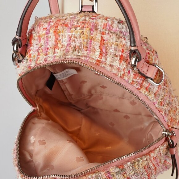 Kate Spade Briar Lane Mini Quilted Pink Tweed Leather Convertible Backpack - Picture 4 of 8